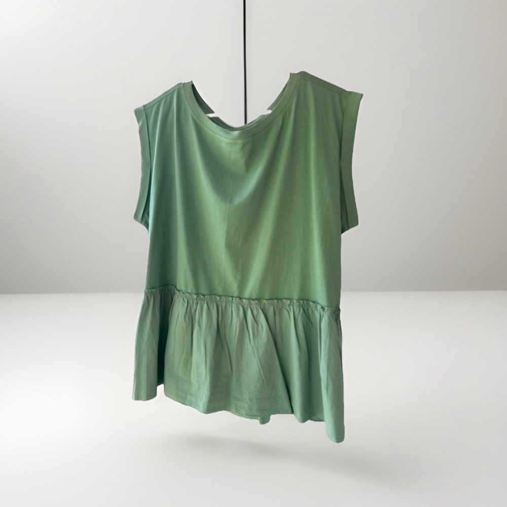 Wonderly Ruffle Hem Sleeveless Top in a soft sage green  size large
